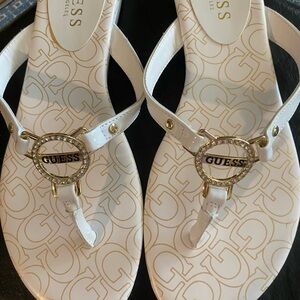 Guess Gold and White Sandals with Elegant Design